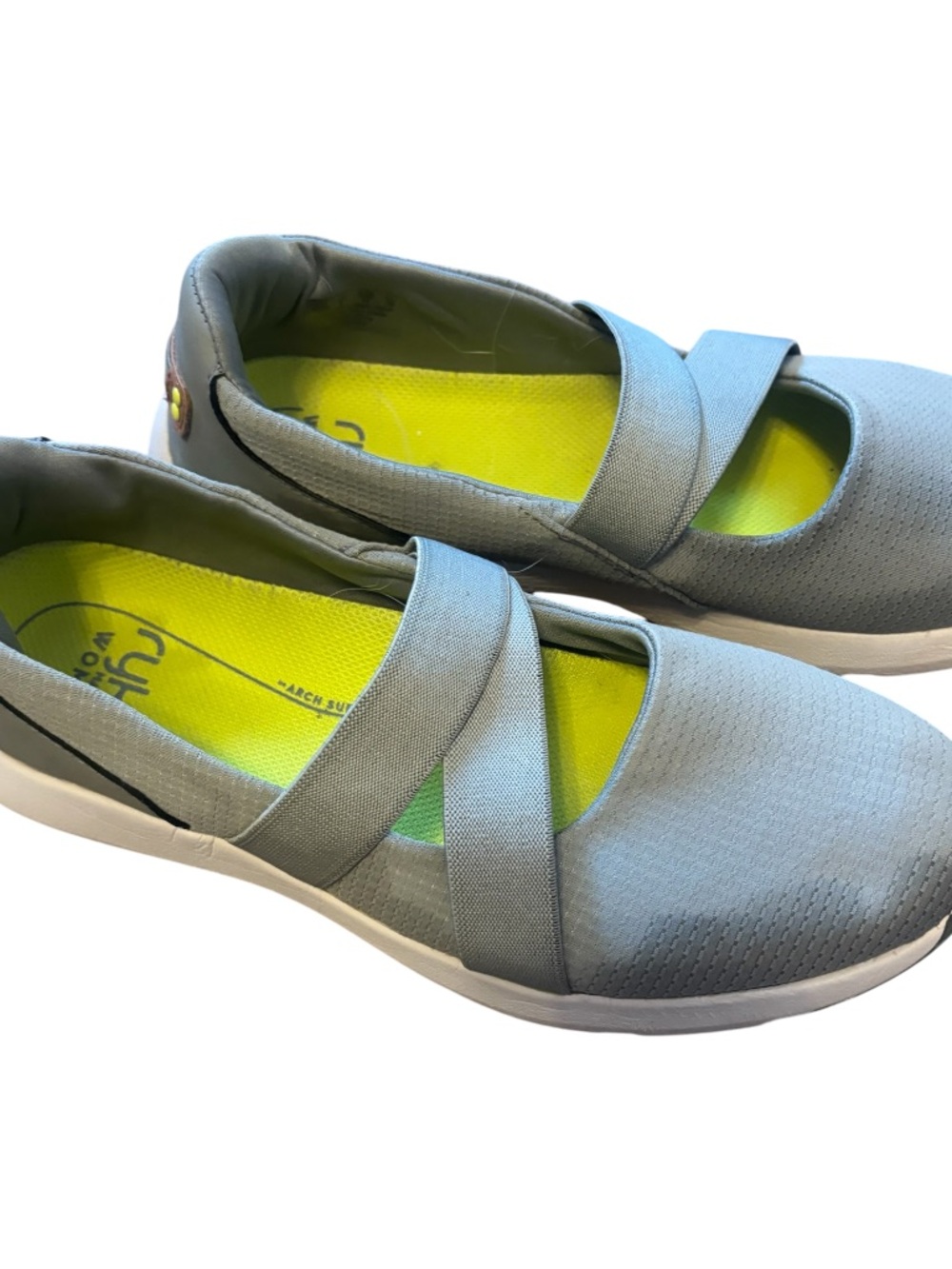 Ryka Gray Slip-On Mary Jane Flats with Neon Yellow Insole